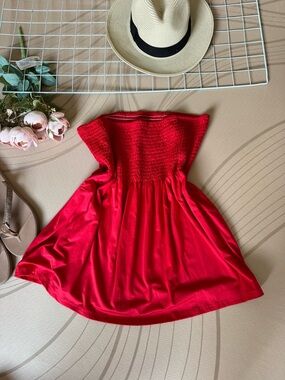 Girls Red Shirred Bodice Summer Dress